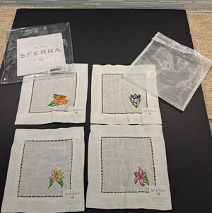 SFERRA Embroidered Cocktail Napkins Fioritura Set of 4 6x6 NEW